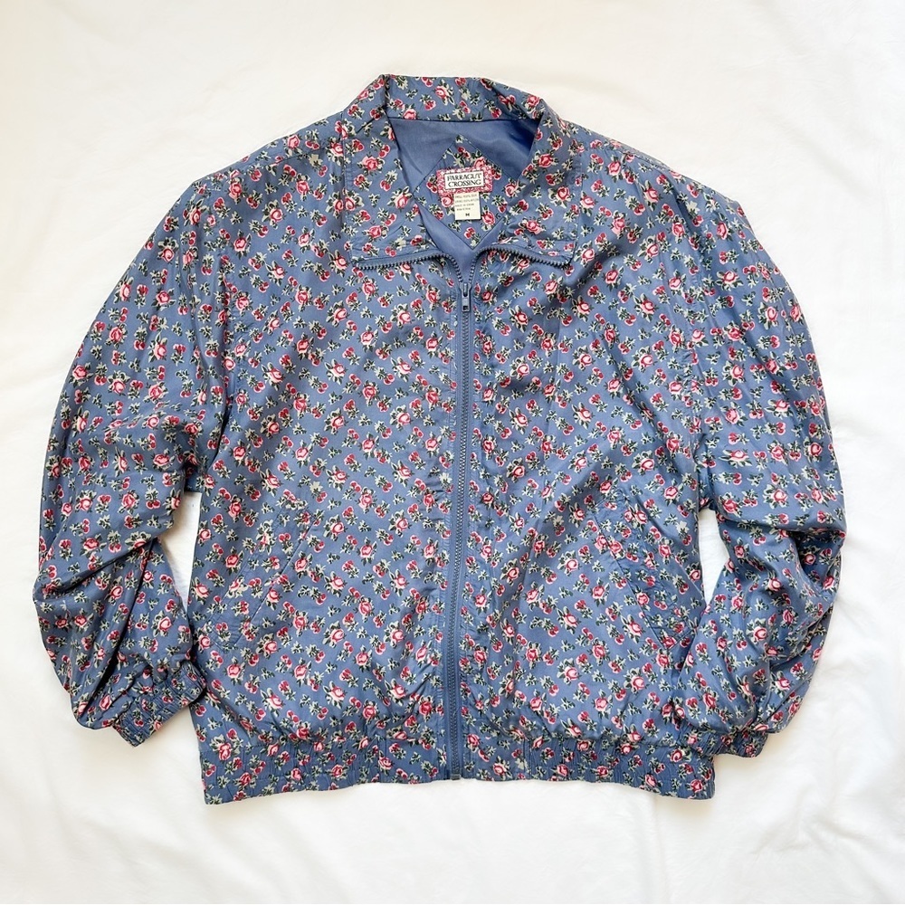 Vintage Cottagecore Dainty Floral Silk Windbreaker Style Jacket Varsity Bomber M